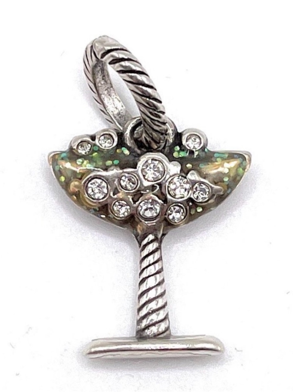 Brighton Champagne Bubbly Silver Tone Clear Crystal Drink Party Celebrate Charm
